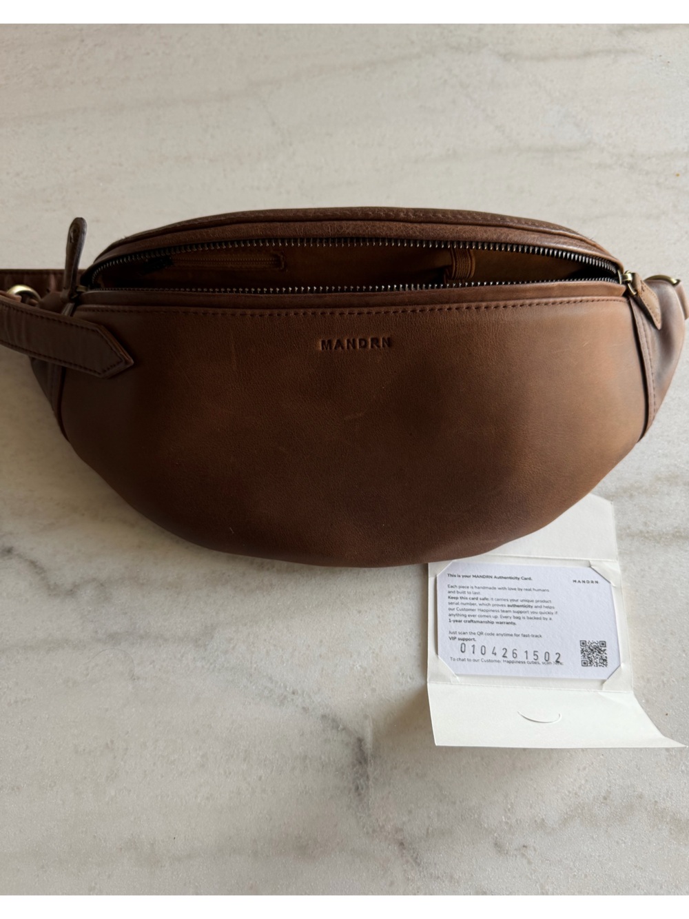 Mandrn Brown Leather Crossbody Belt Bag